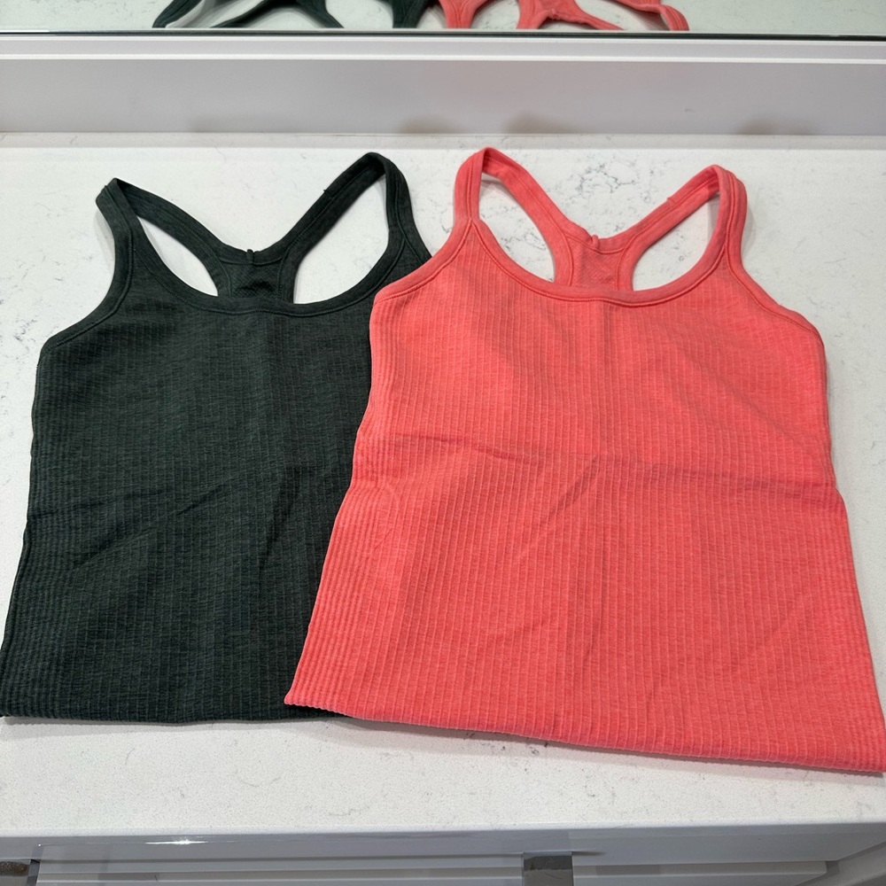 Lululemon Ribbed Racerback Tank Tops - Charcoal Grey and Coral